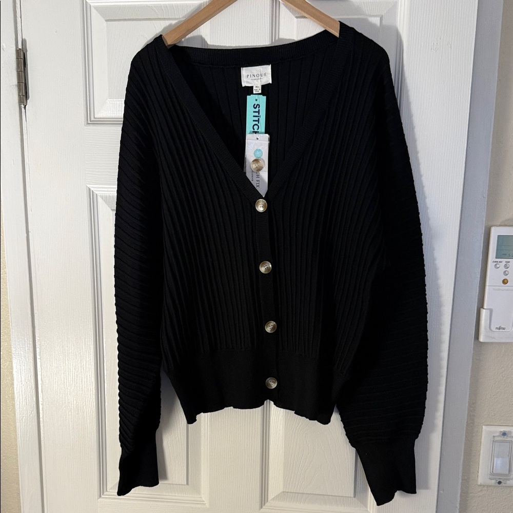 NWT Pinque Design Studios (Stitchfix Exclusive) - Black Ribbed Button-Up Sweater